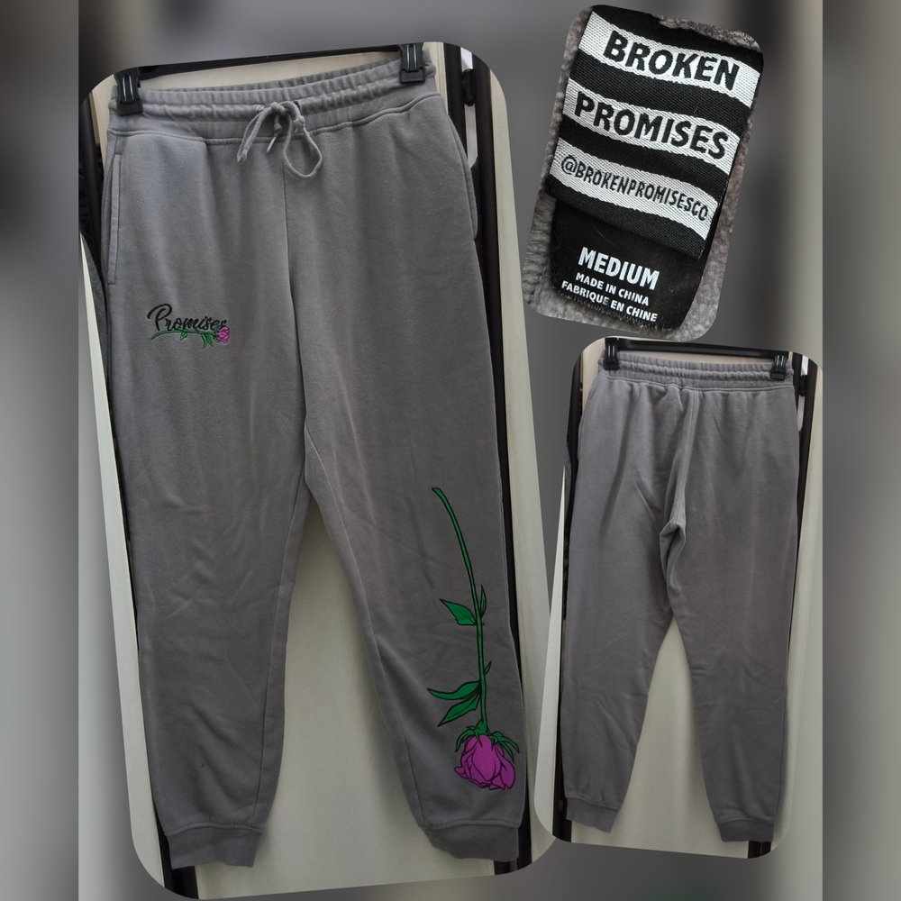 Zumiez 'Broken Promises' Gray Joggers with Rose Design Size Med